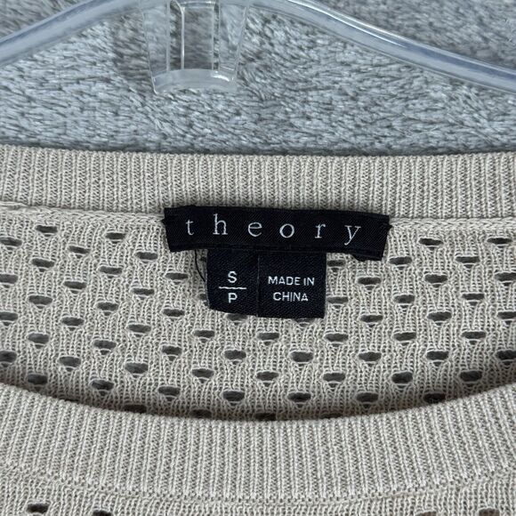Theory‎ Sweater Womens Small Tan Dreamerly Open Knit Mesh Neutral Minimalist - Picture 6 of 9